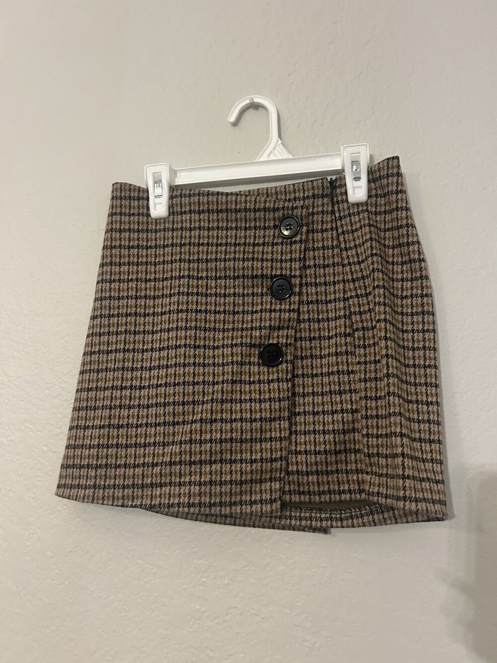 Love Tree Brown Black Plaid Mini Skirt Short Button Front Women's Size S
